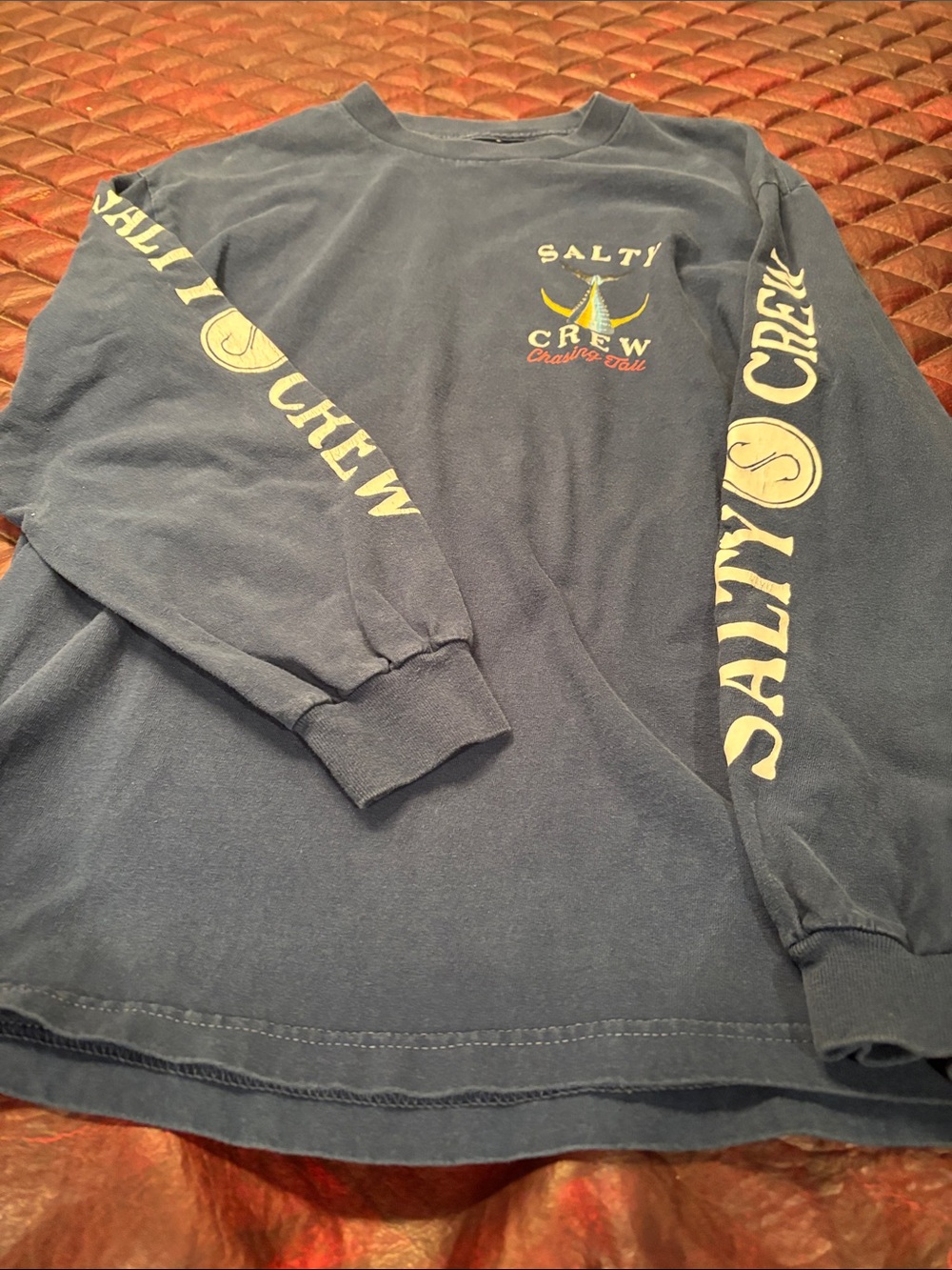Salty Crew Navy Long Sleeve Tee with Yellow Logos